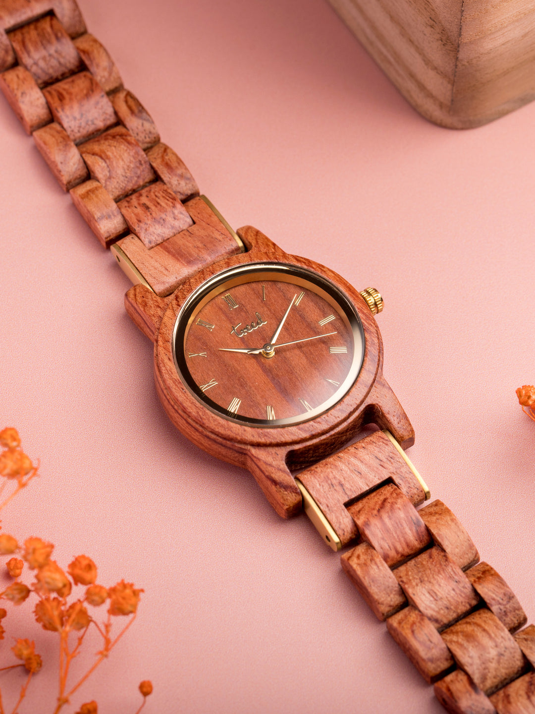 Treed Flora Mahogany Wood Watch with Mahogany Wood dial for women