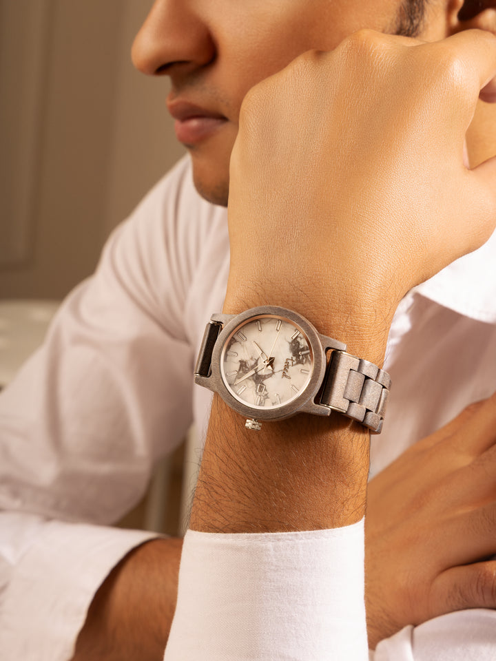 Treed Alpine marble dial wooden watch styled for everyday wear