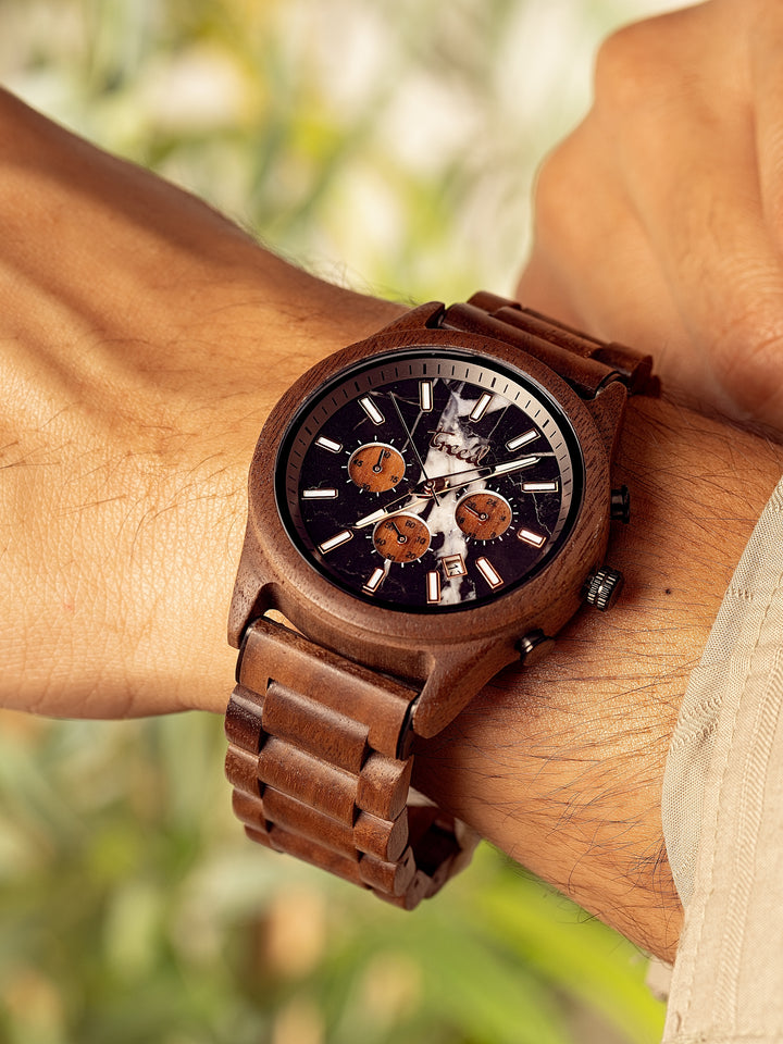 Treed Canopy black marble dial watch styled for formal and casual wear